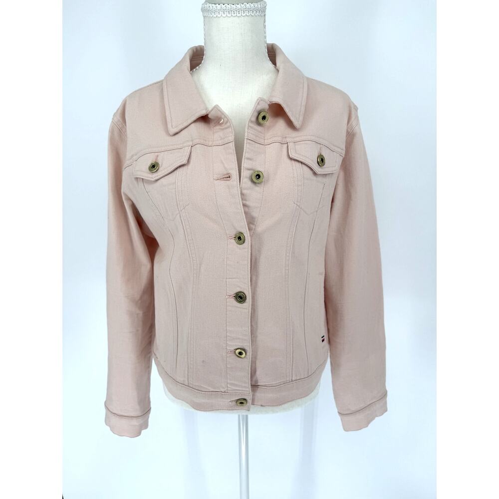 Tommy Hilfiger Womens Pale Pink Blush Denim Trucker Jacket Size Large Y2K Preppy - Picture 2 of 9